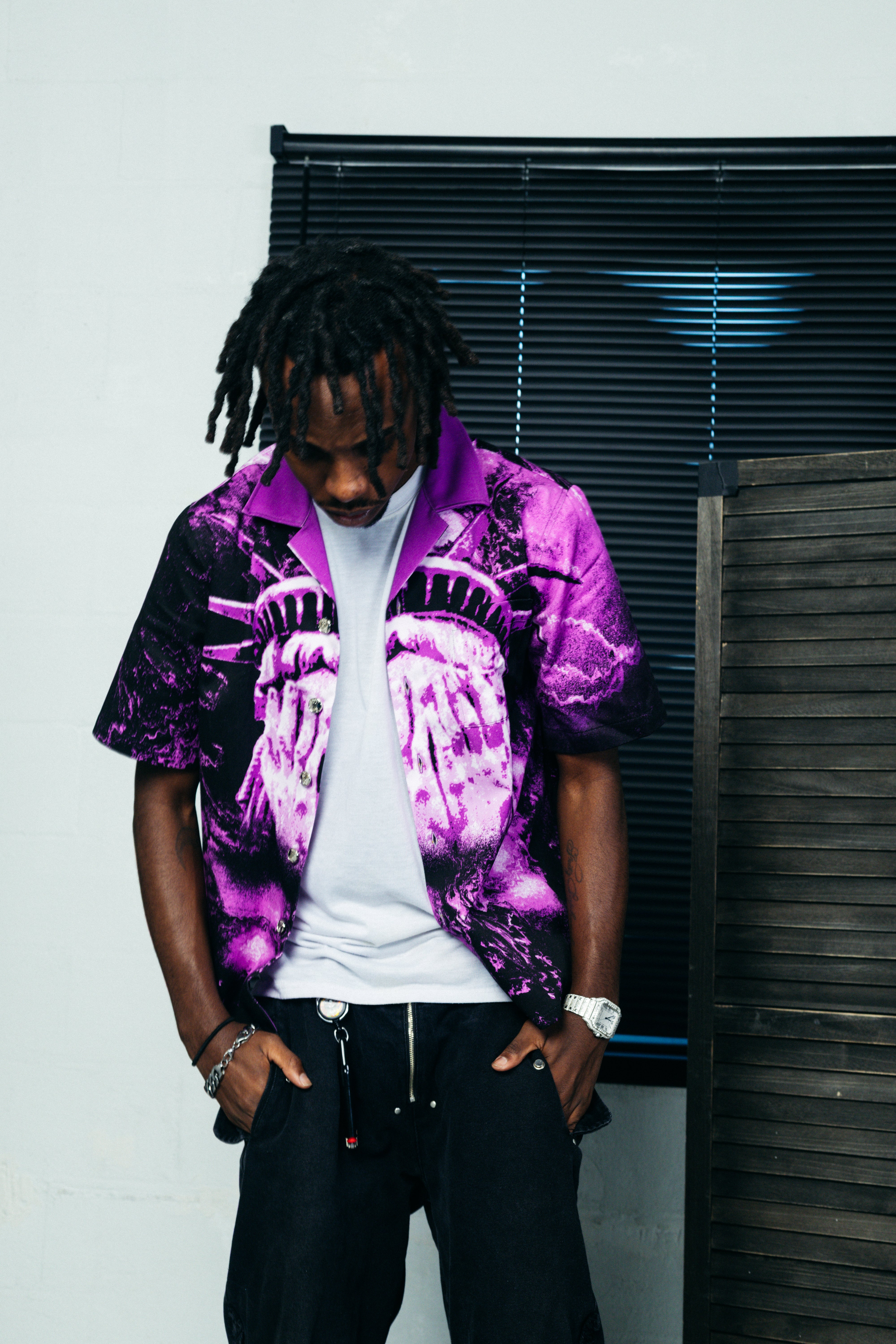 Empire State Of Mind Bowling Shirt-Purple